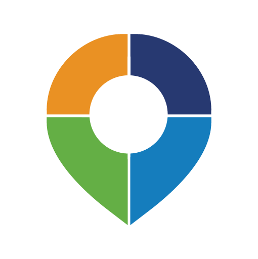 logo de hubitrackin que se parece al un circulo dividio en 4 partes con los colores naranja, azul, verde y azul oscuro